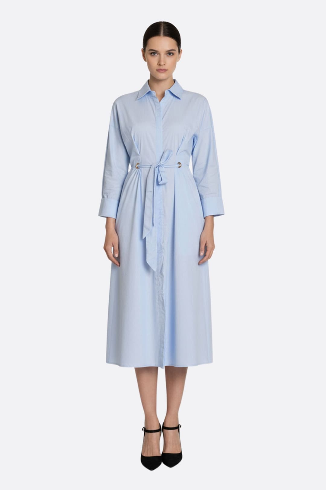 Robe chemise fluide bleue