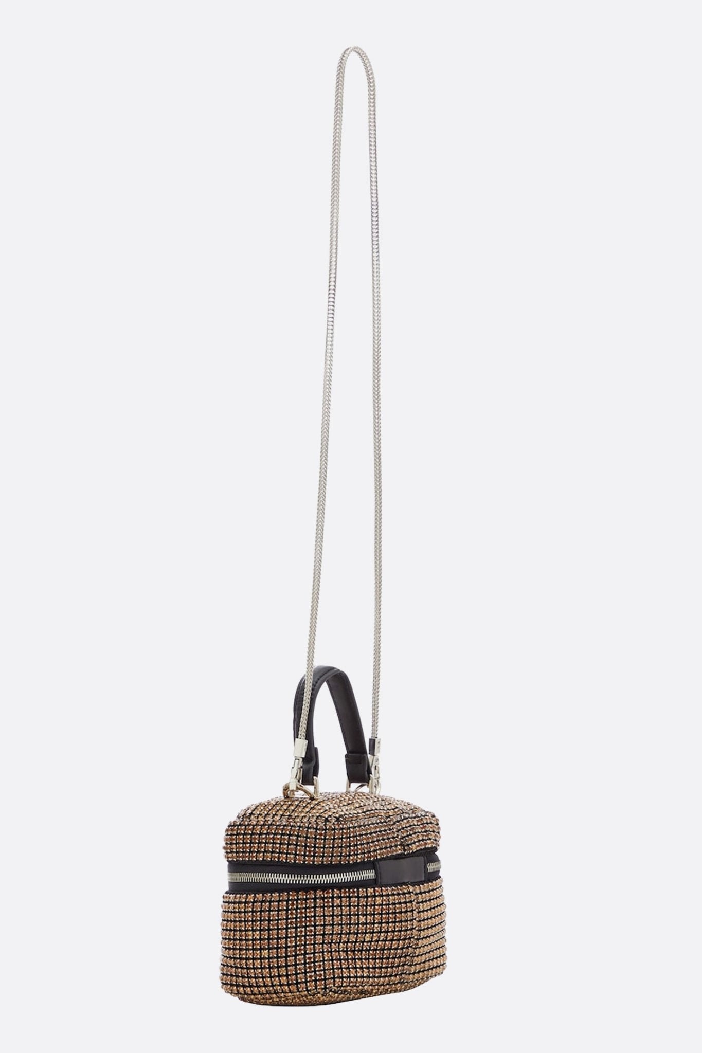 Sac à main de soirée compact en velours noir avec cristaux dorés, détails raffinés pour sublimer vos looks de fête.