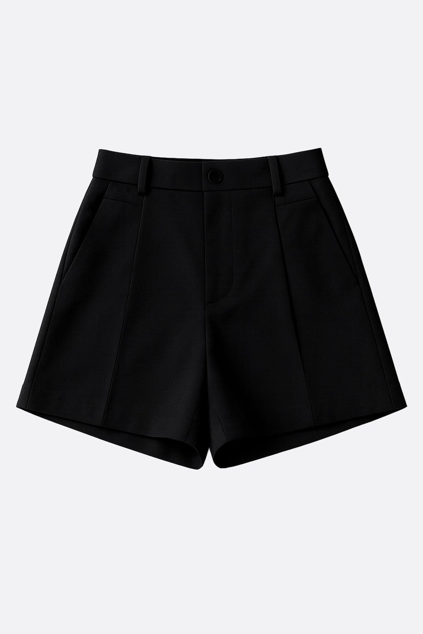Short nero elegante a pinces con vita alta, perfetto per una serata raffinata o una giornata in ufficio