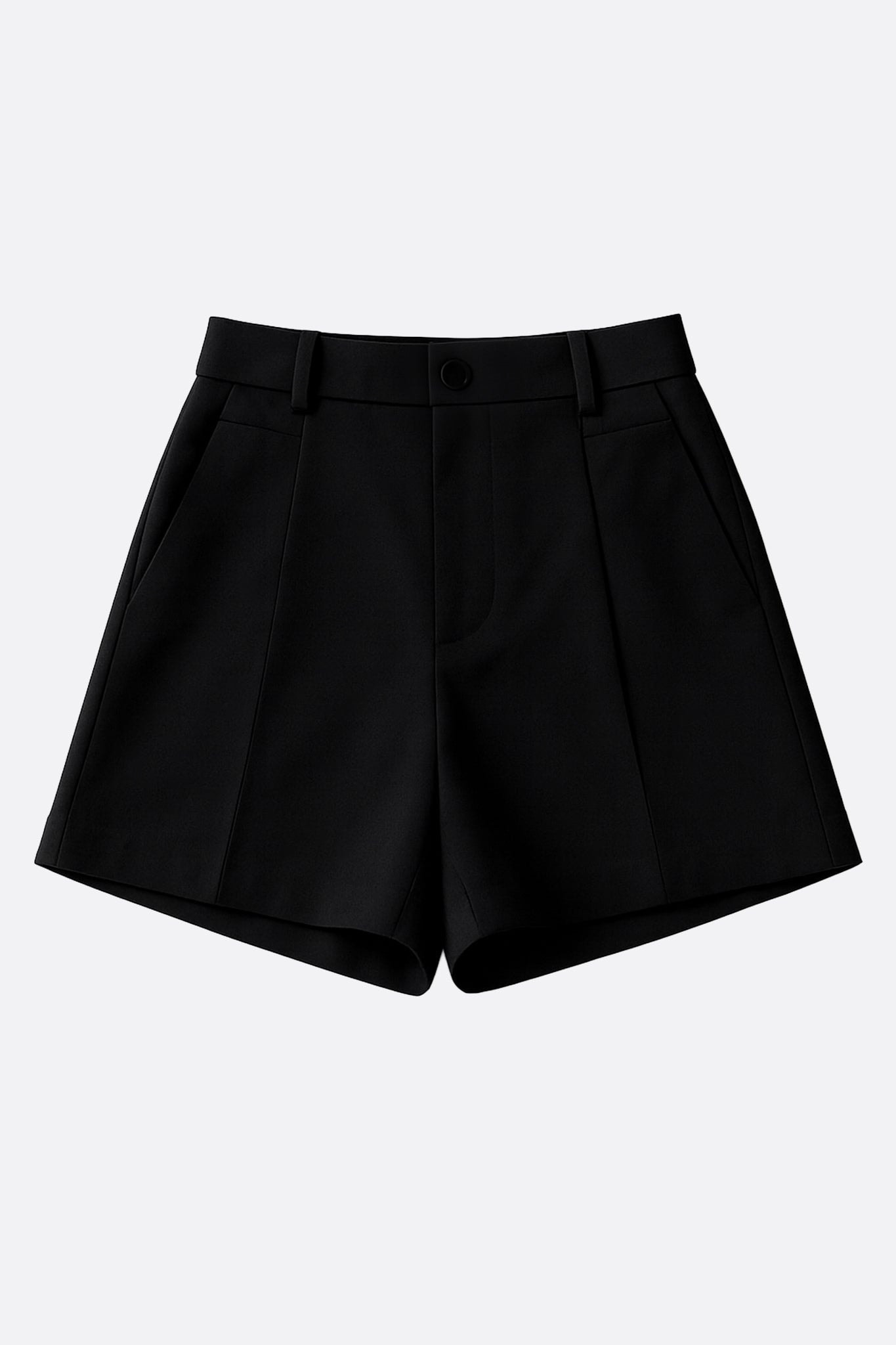 Short noir chic à pinces, taille haute, parfait pour une soirée élégante ou une journée au bureau.