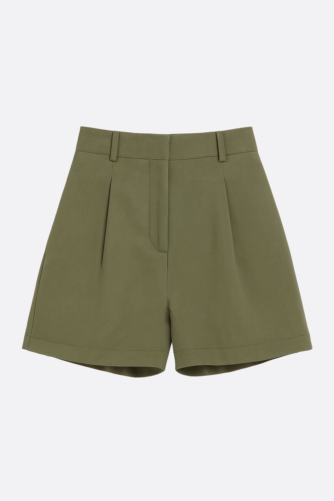 Hohe Hose aus leichtem Khaki-Stoff, elegant und strukturiert, ideal für sonnige oder lässige Tage
