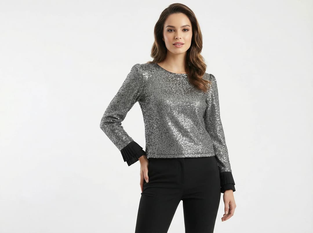 Top à sequins doux avec col élégant pour hiver raffiné