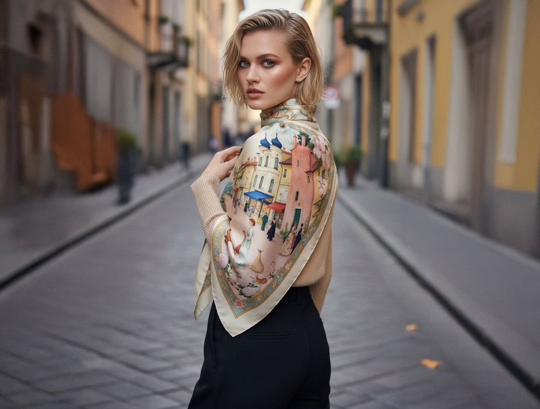 Carré de soie Promenade à Misciano : un accessoire d’élégance intemporelle - Misciano