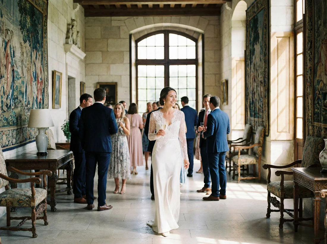Robe dinvitée Misciano en satin blanc pour cérémonie de mariage élégant