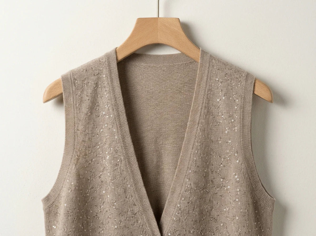 Gilet en laine avec sequins discrets pour élégantes soirées d'hiver