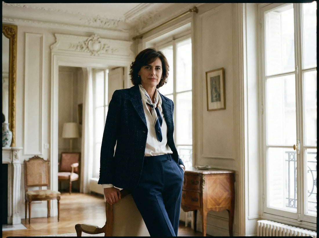 Inès de la Fressange en tenue élégante pour une séance photo intemporelle inspiration Misciano