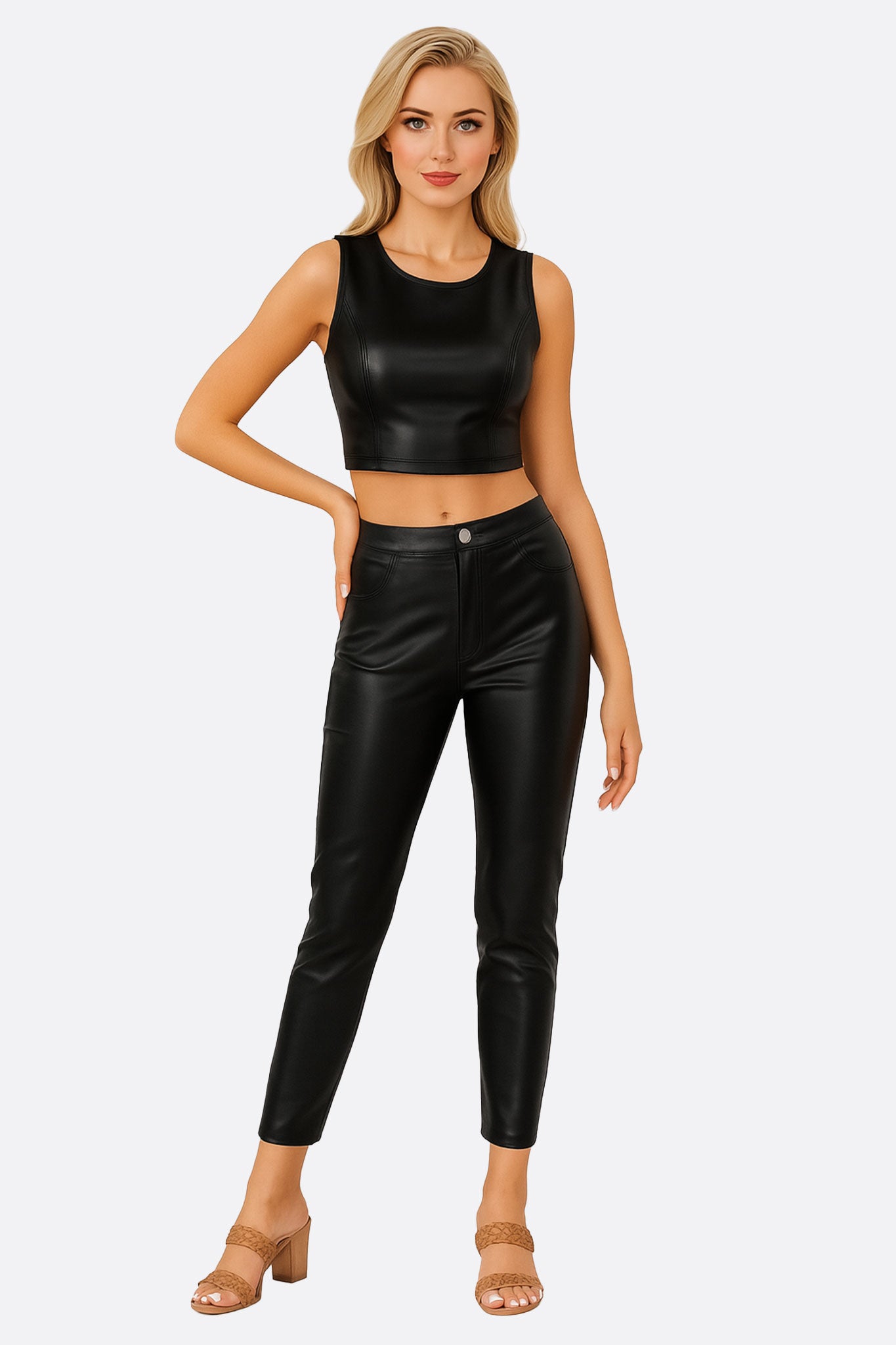 Pantalon en simili cuir noir