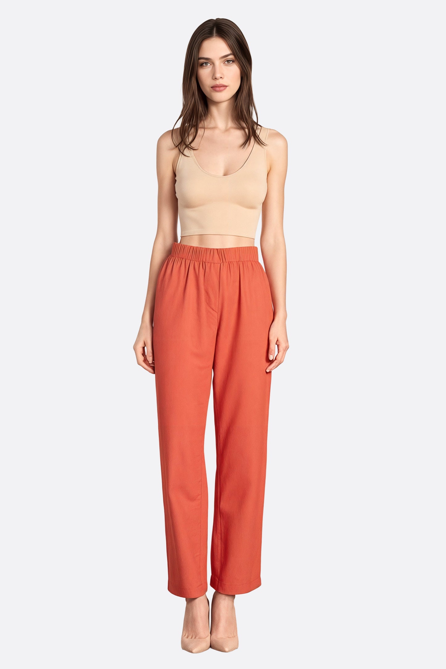 Fluid terracotta red linen pants 