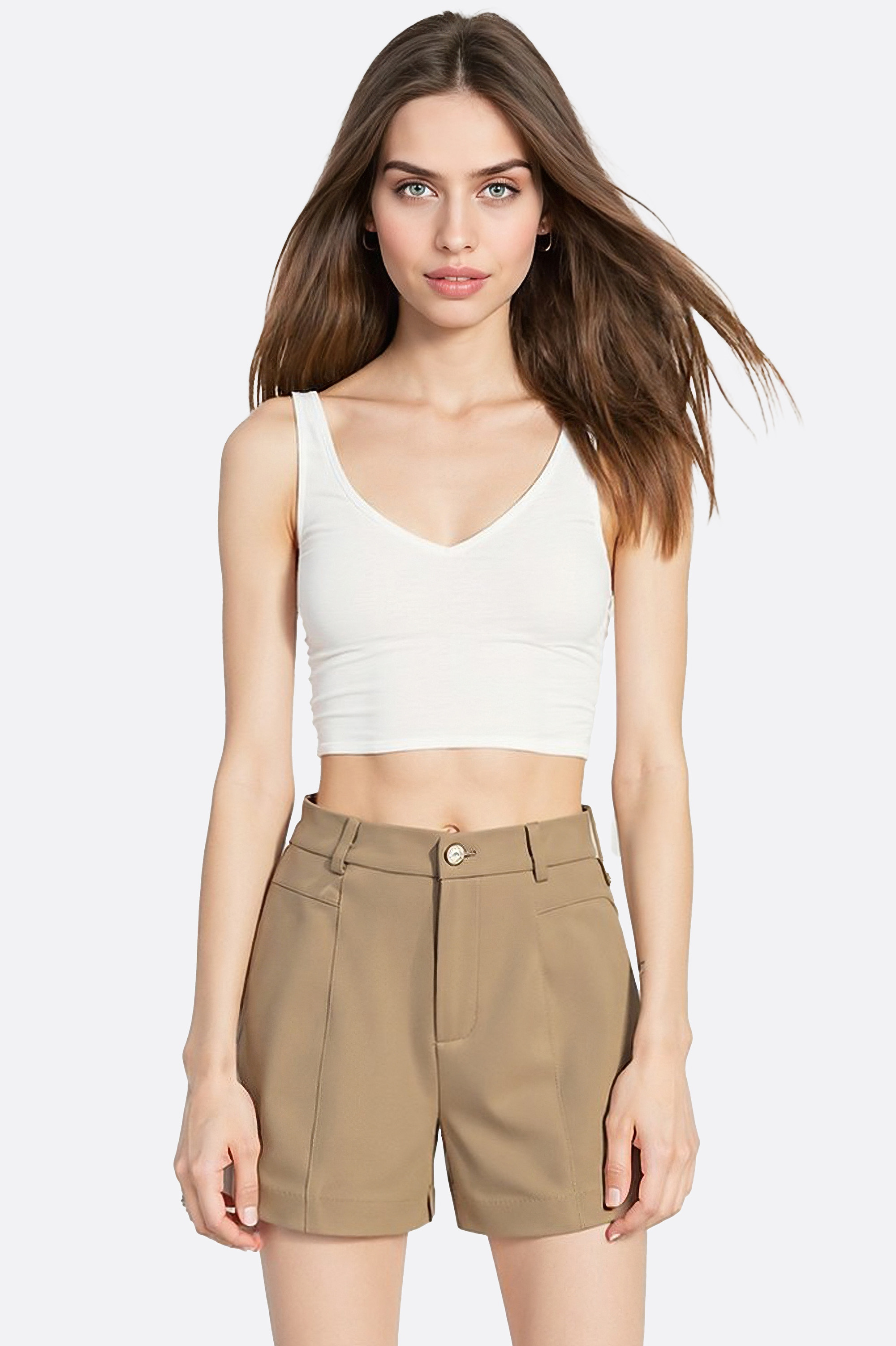 Short beige taille haute à pinces - MISCIANO