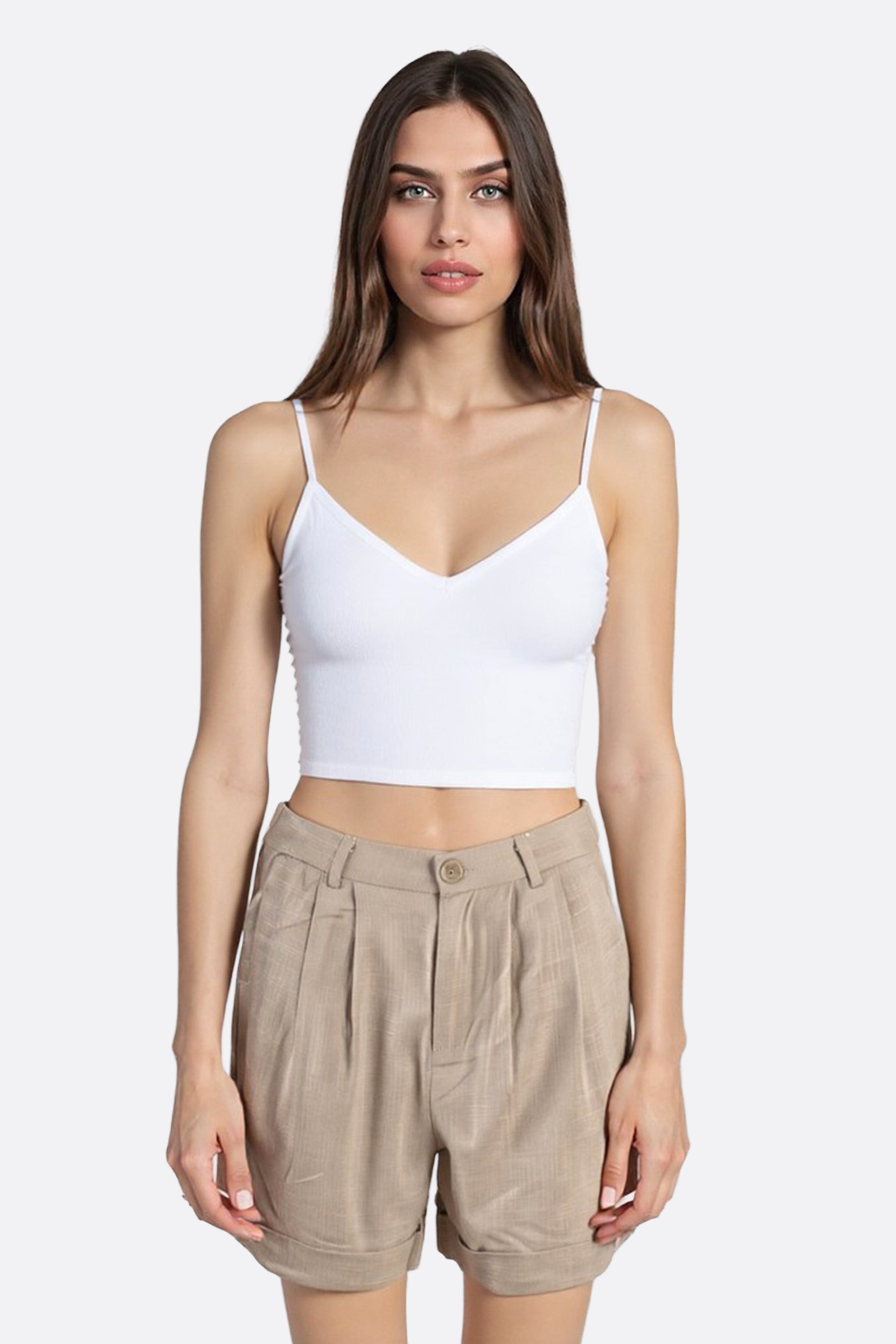 Short en lin beige à taille haute