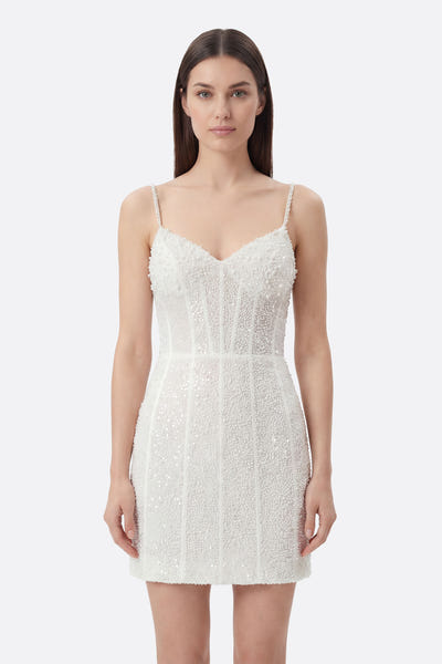 
Robe courte perlée blanche Otheo à bretelles



