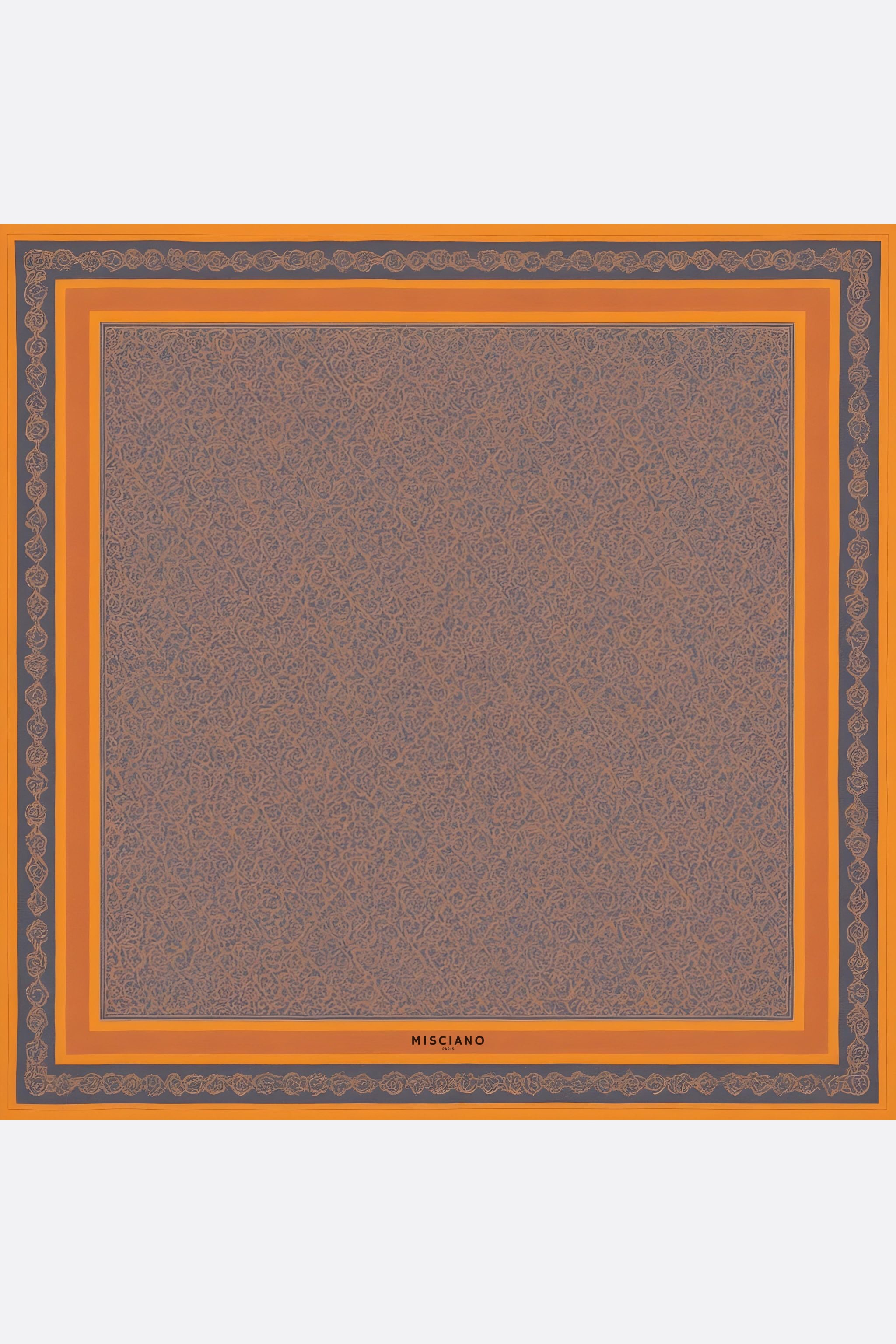 
Carré de soie 90 cm aux motifs Ombres d'orient, révélant une texture luxueuse et une palette harmonieuse pour un style...



