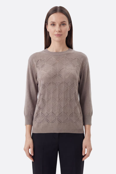 
Pull mit geometrischem Lochmuster in Taupe



