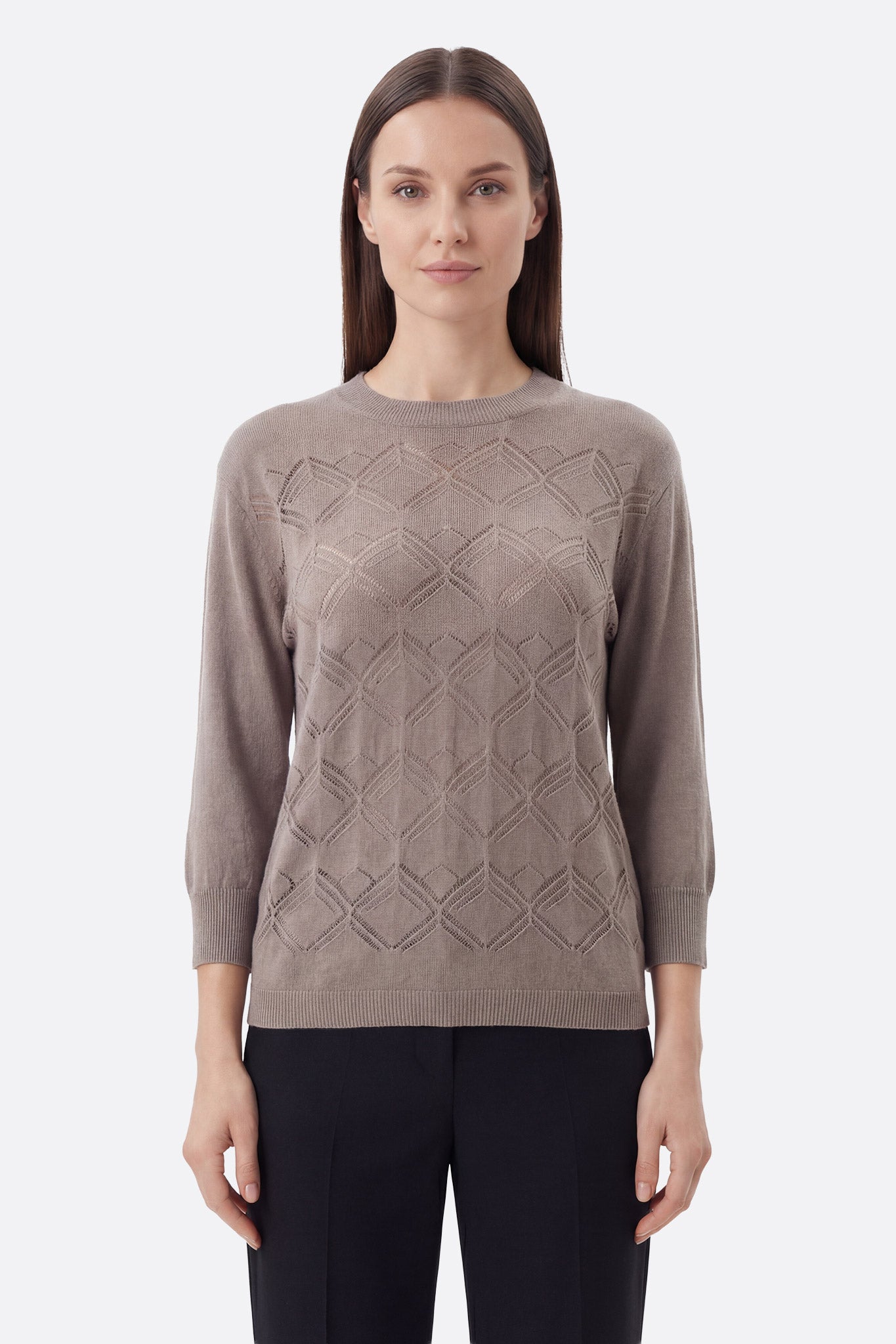 Pull mit geometrischem Lochmuster in Taupe