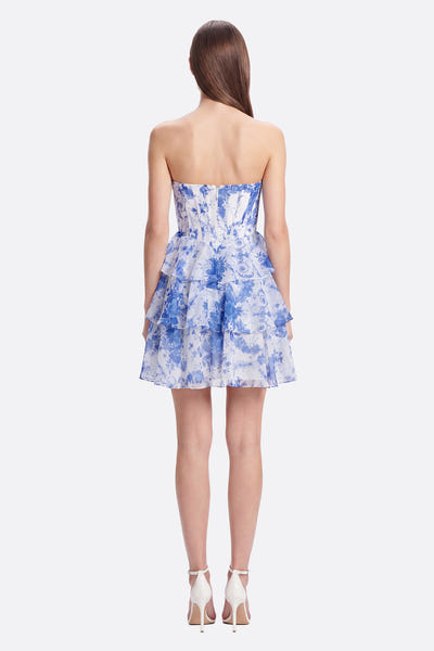 
Kurzes Bustierkleid mit Rüschen in Blau



