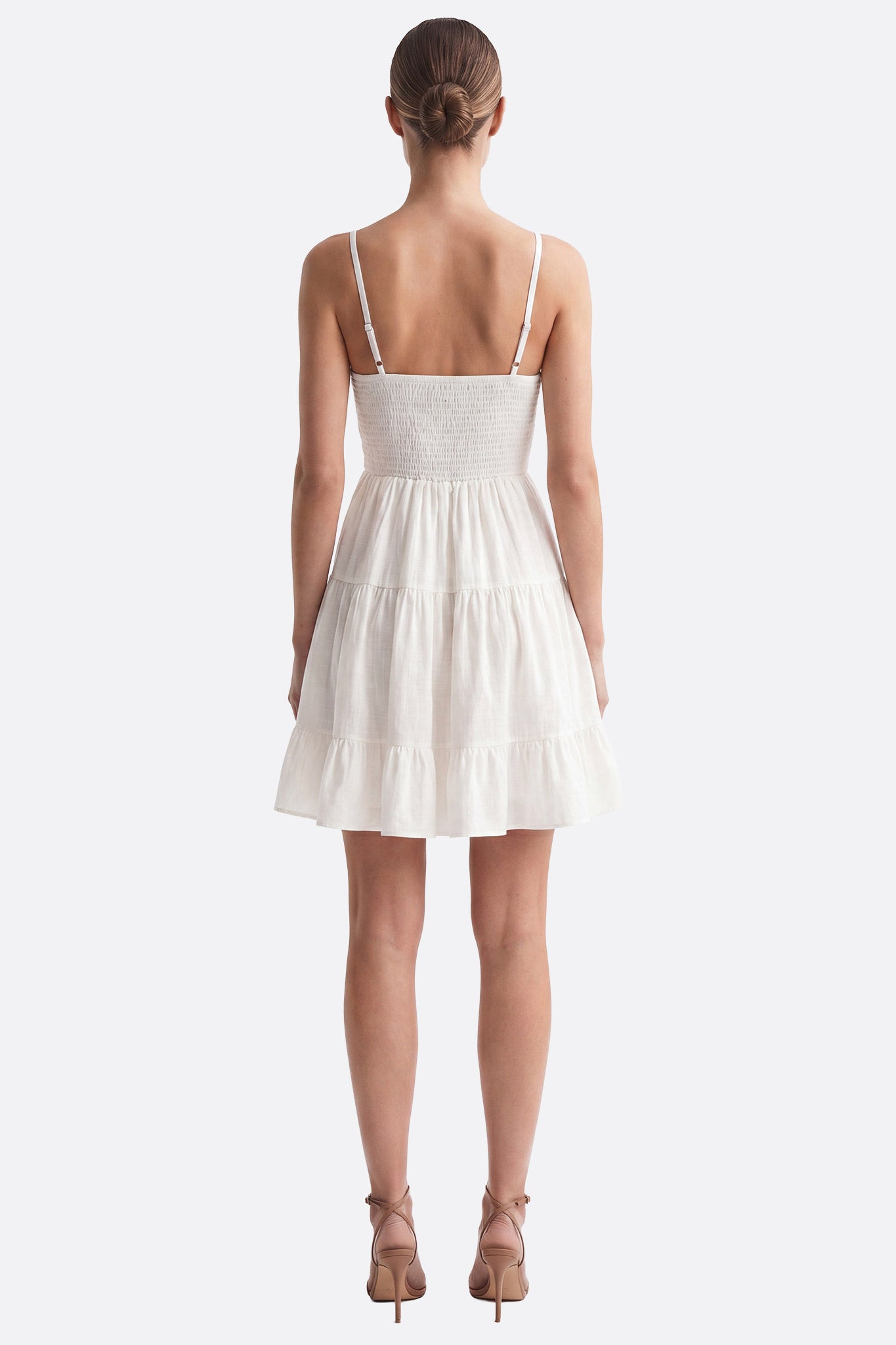 White Short Dress with Smocked Back & Straps