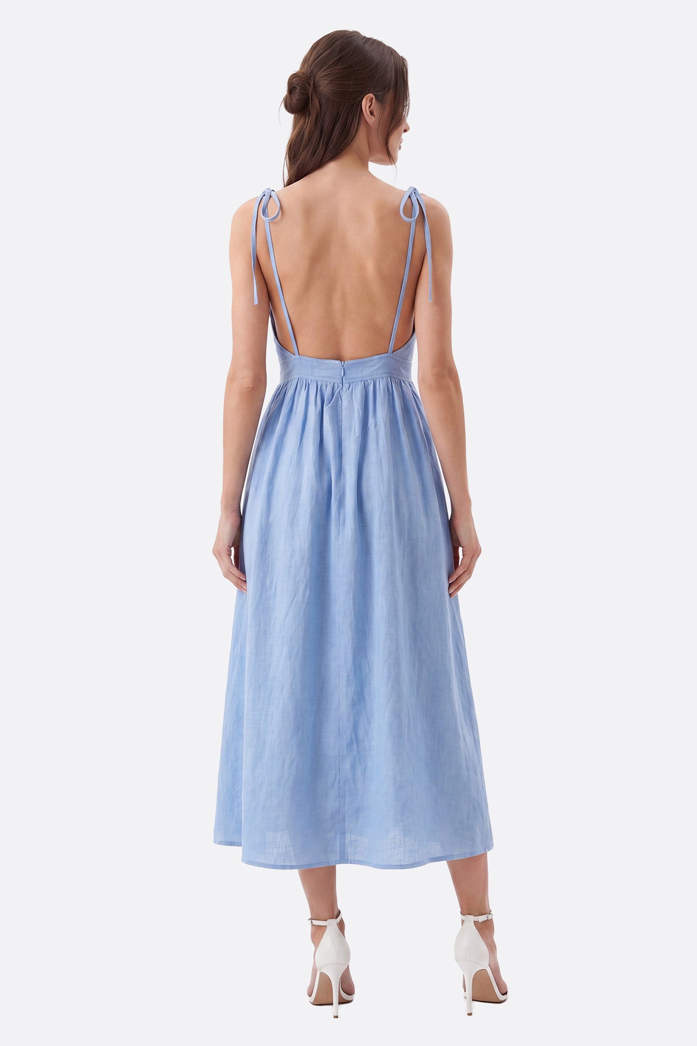 Robe midi blu cielo con schiena scoperta e spalline annodate