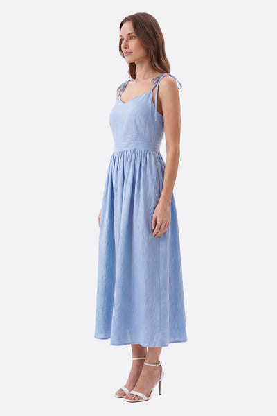 
Robe midi blu cielo con schiena scoperta e spalline annodate



