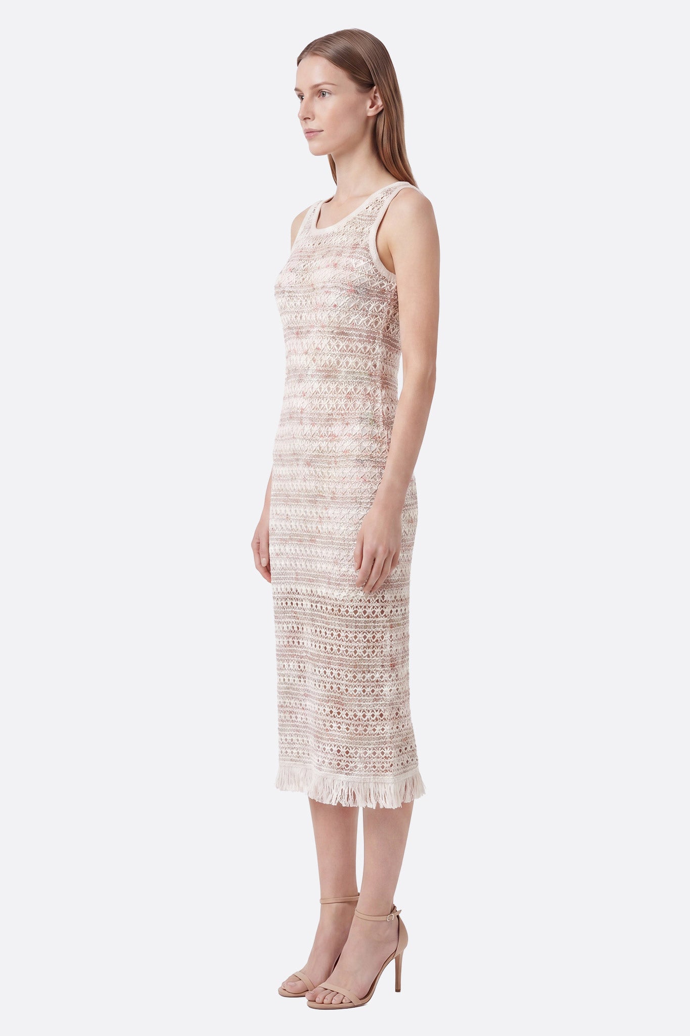 Robe midi texturée écru à motif dégradé