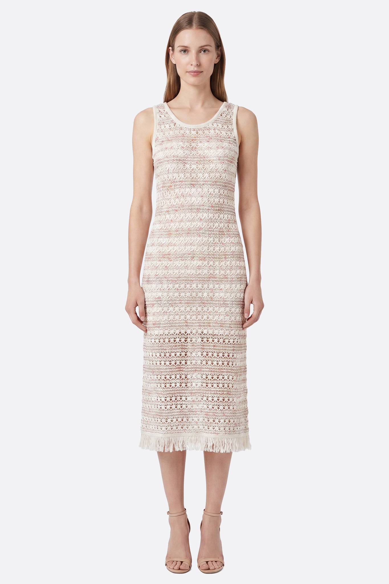 Robe midi texturée écru à motif dégradé