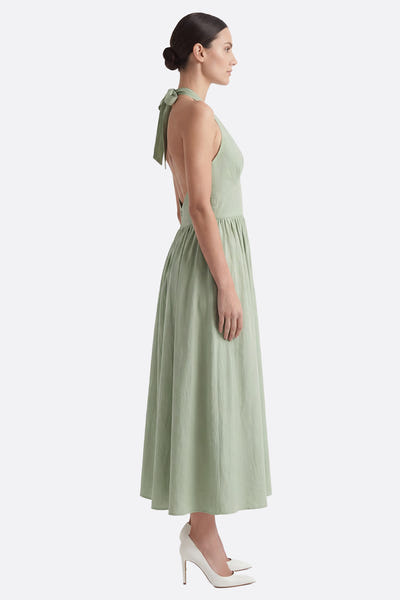 
Robe midi dos nu en coton vert à taille structurée



