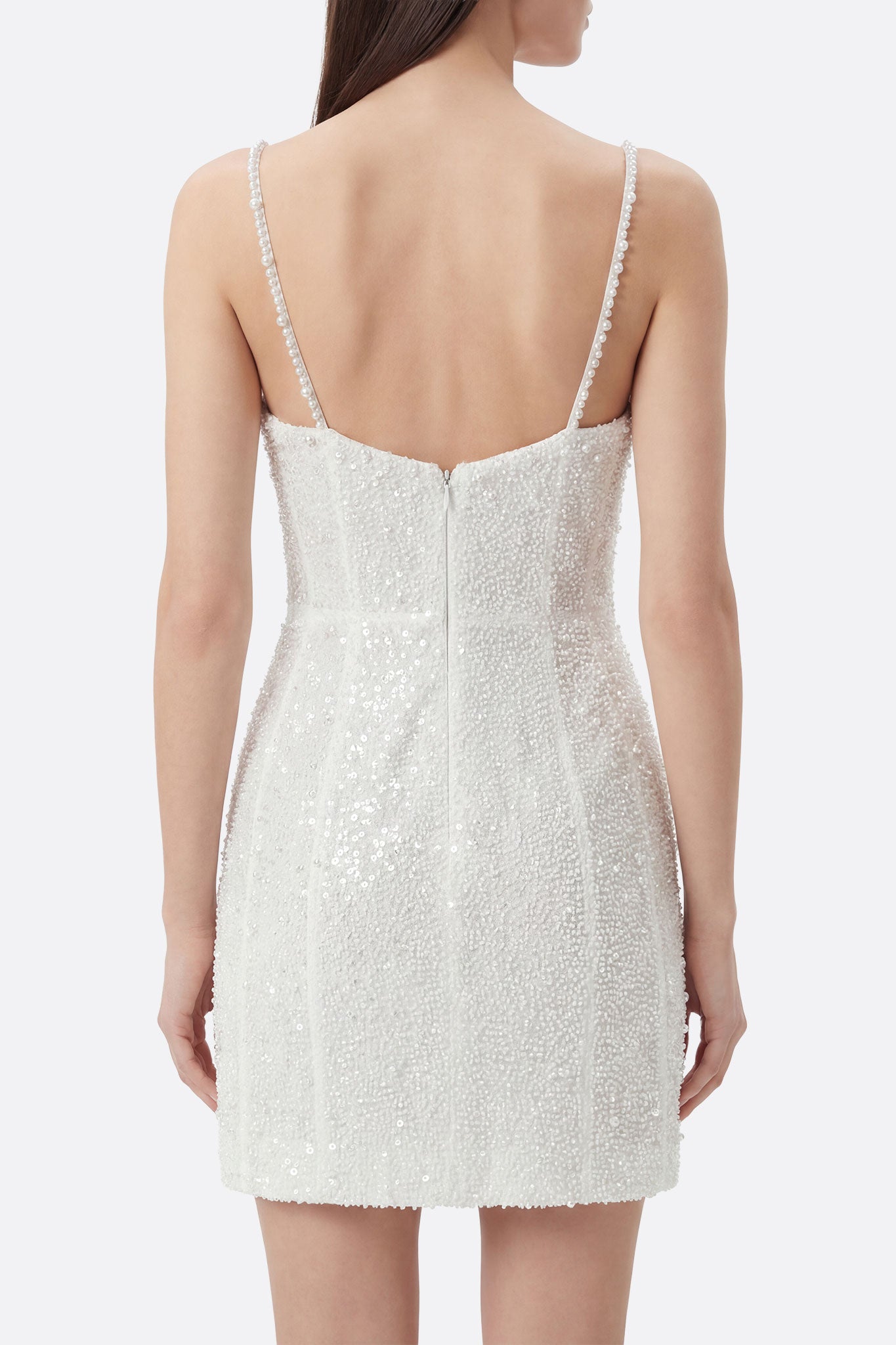 short white beaded cocktail dress Short Beaded Fringe Mini Dress with Sheer Sleeves 48152