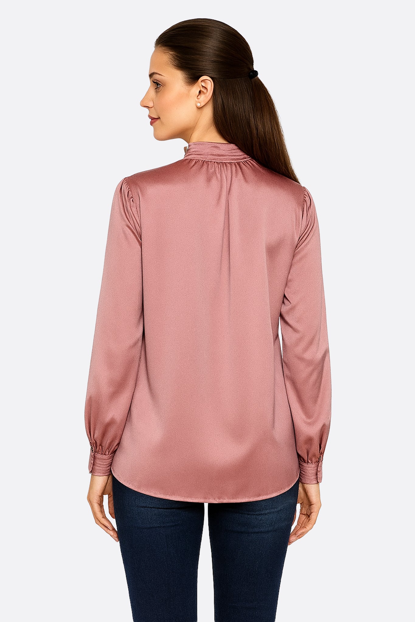 Blouse en satin rose poudrée à manches longues - MISCIANO