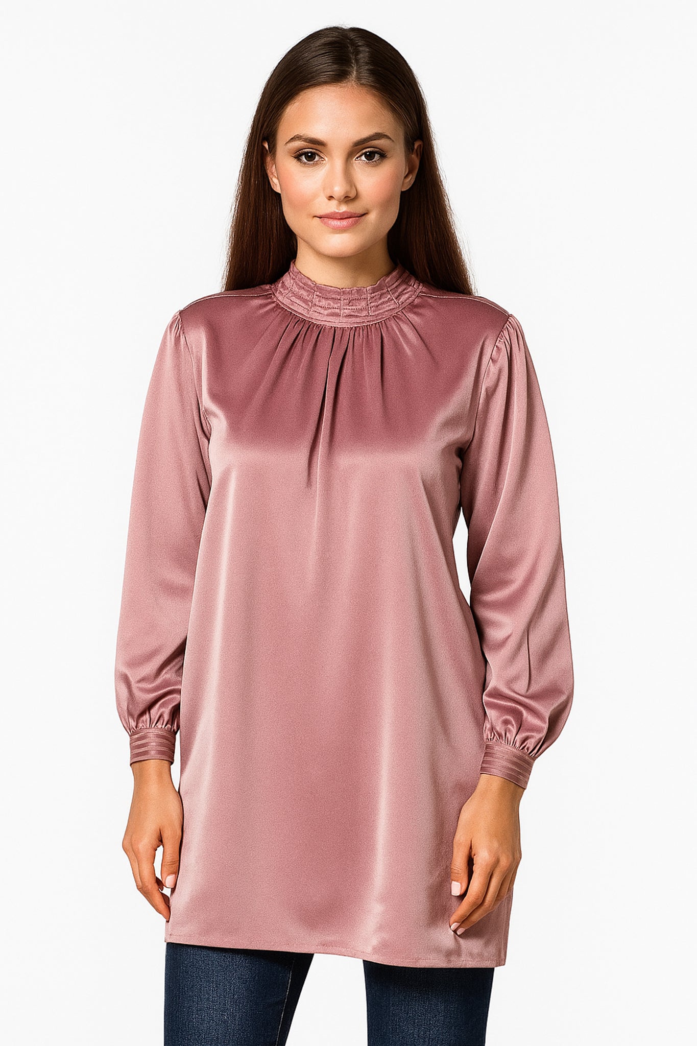 Blouse en satin rose poudrée à manches longues - MISCIANO