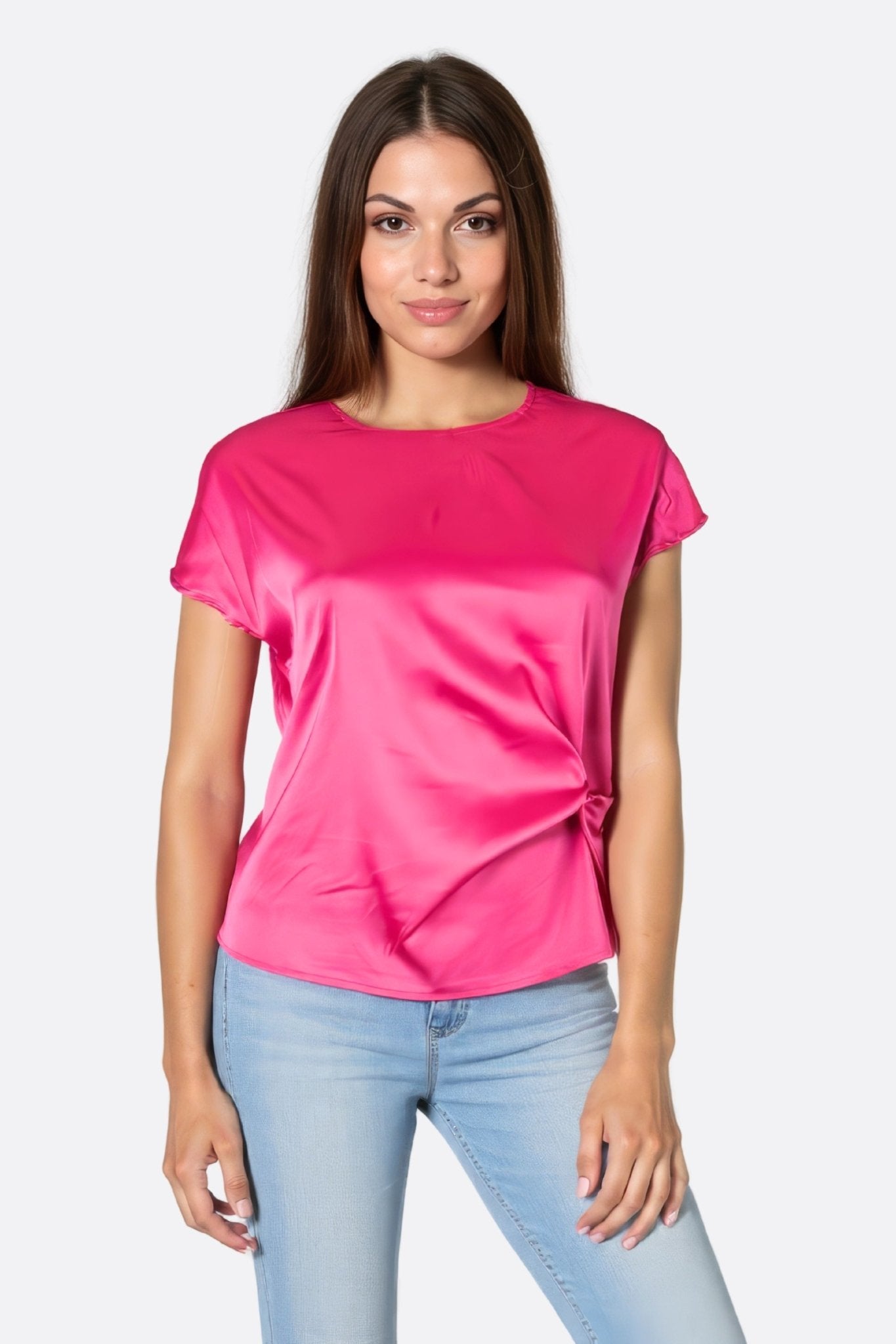 Blouse satin fuchsia à détail froncé - MISCIANO