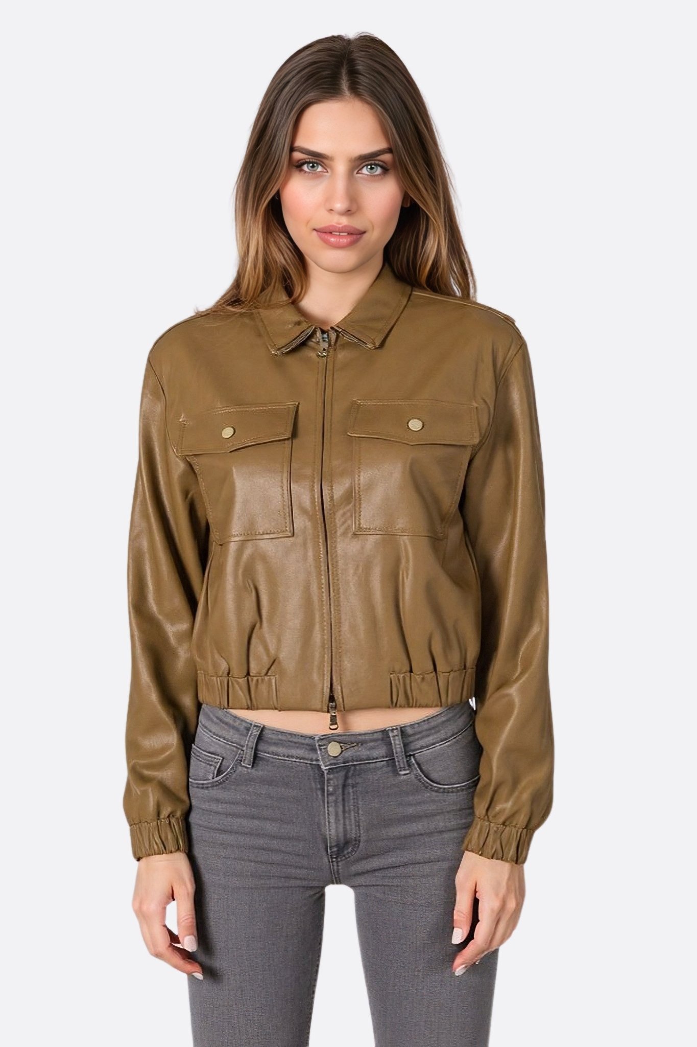 Blouson structuré en similicuir marron caramel - MISCIANO