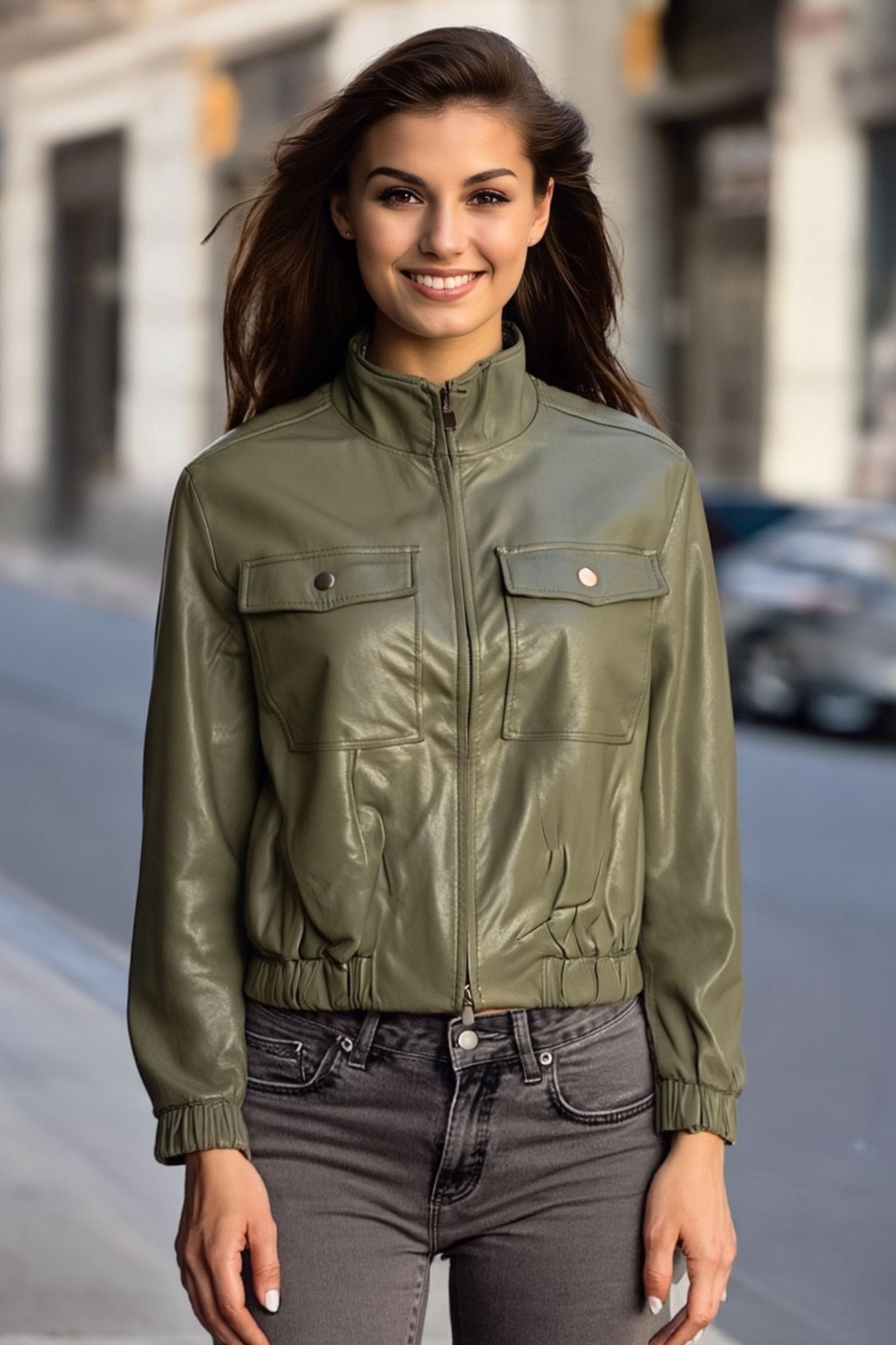 Blouson structuré en similicuir vert kaki - MISCIANO