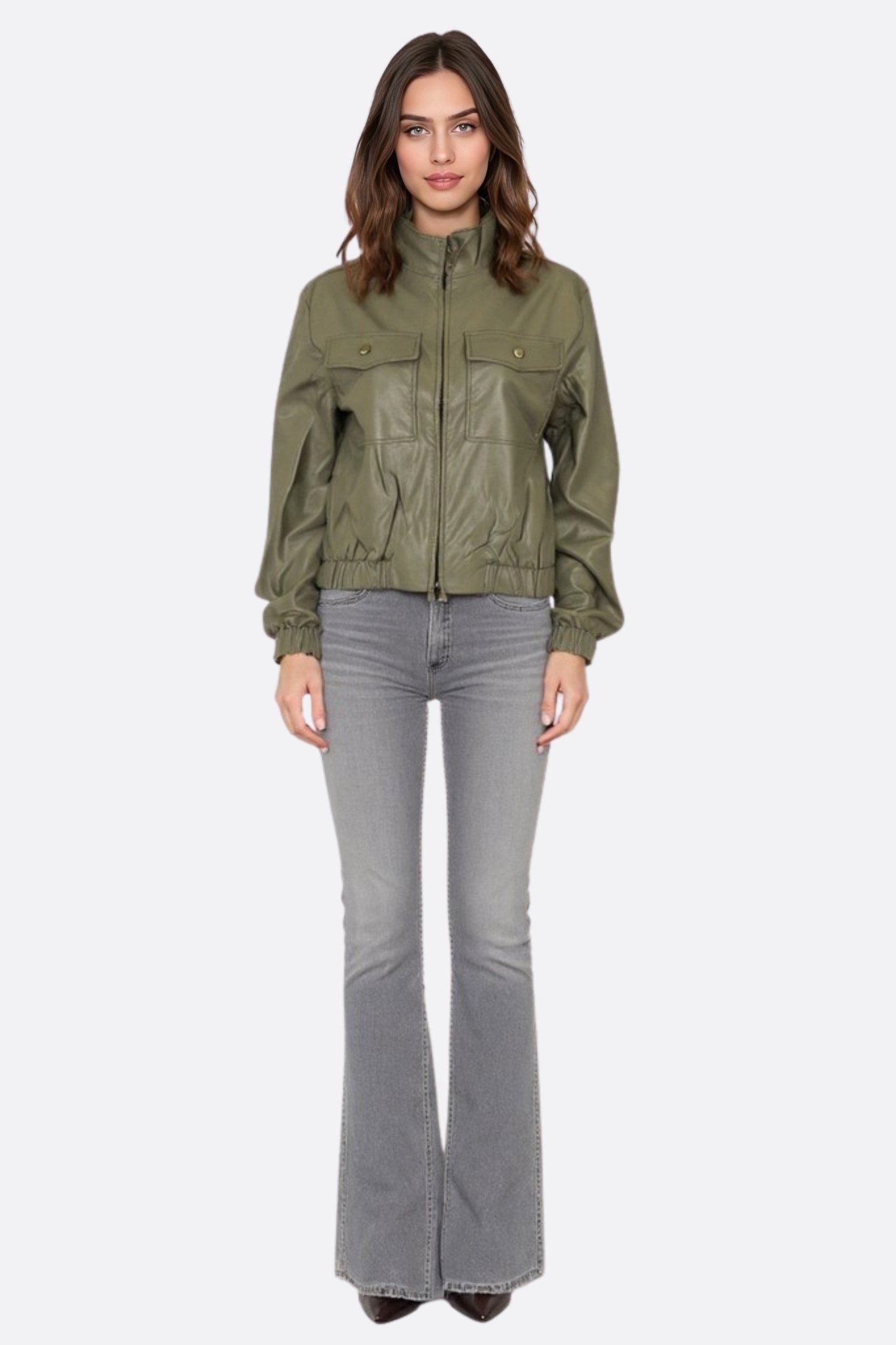 Blouson structuré en similicuir vert kaki - MISCIANO