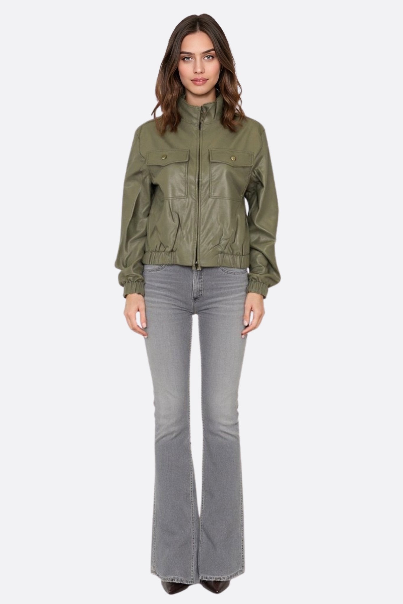 Blouson structuré en similicuir vert kaki - MISCIANO