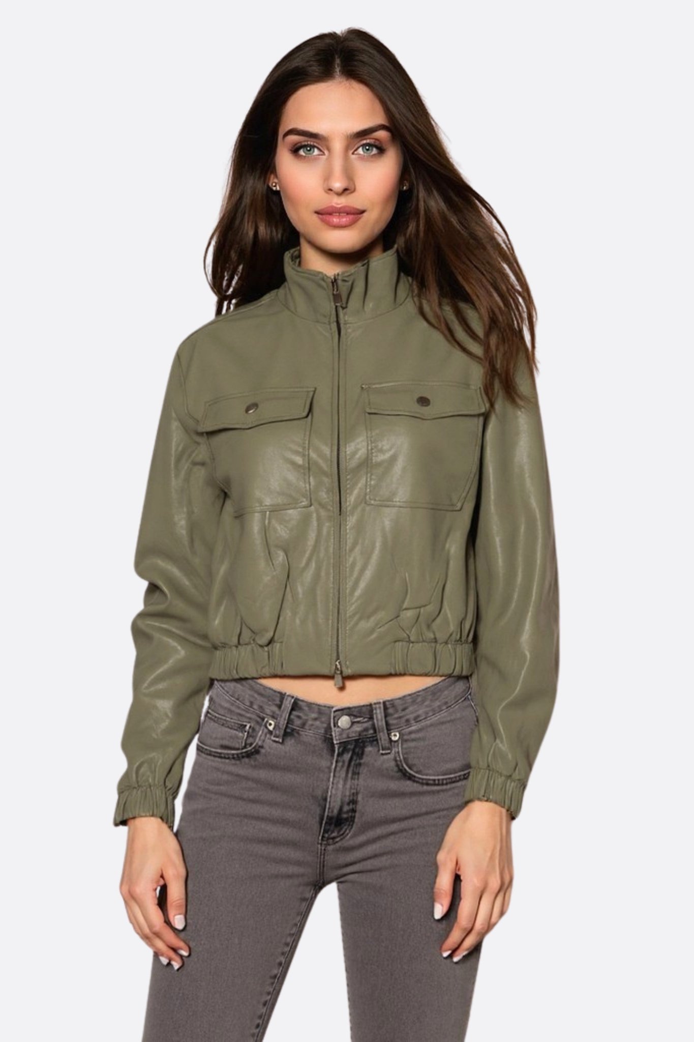 Blouson structuré en similicuir vert kaki - MISCIANO