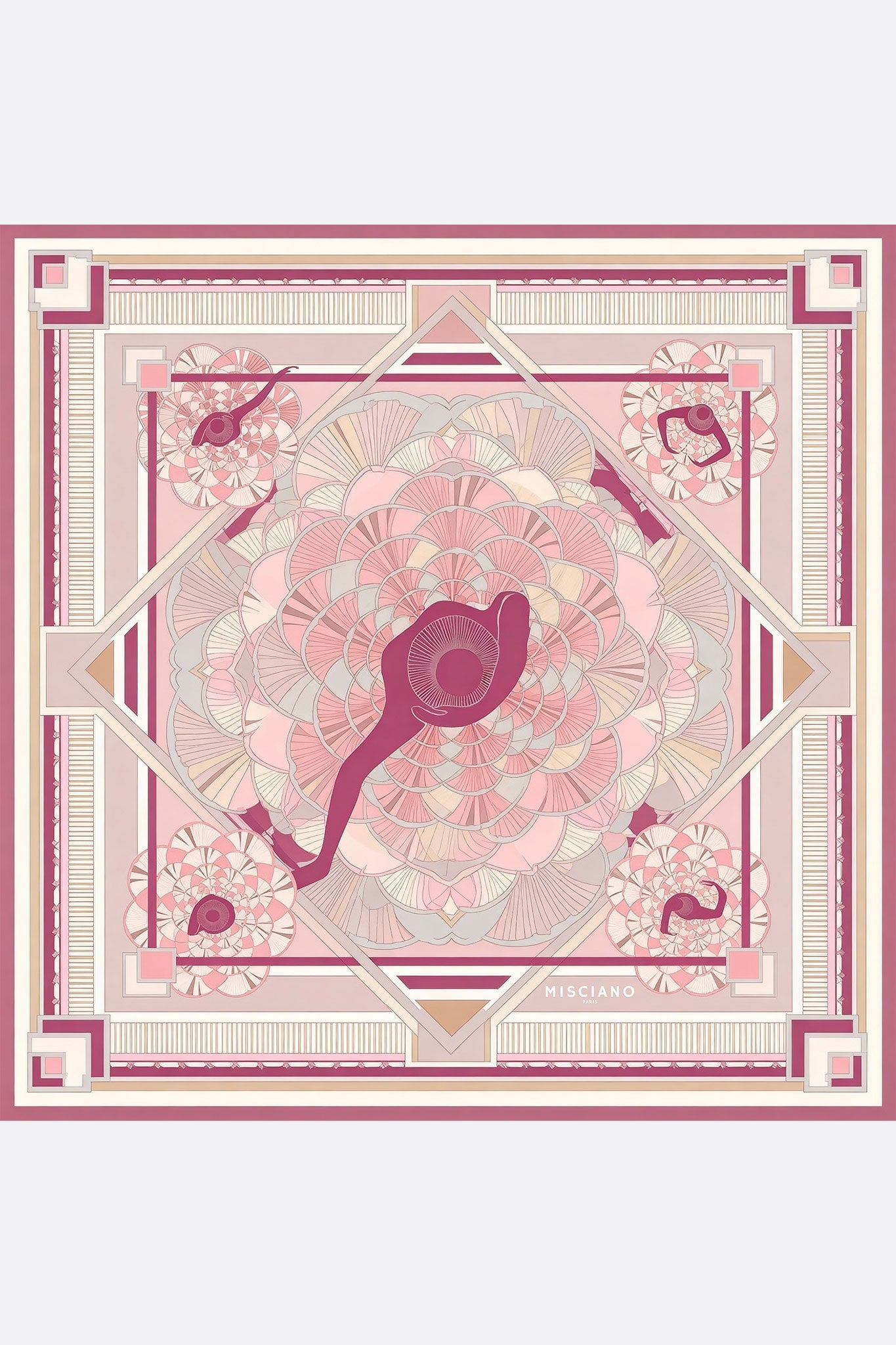 Carré de soie 90 Danse des Poudres, motifs artistiques sur fond coloré, accessoire parfait pour une allure distinguée au...