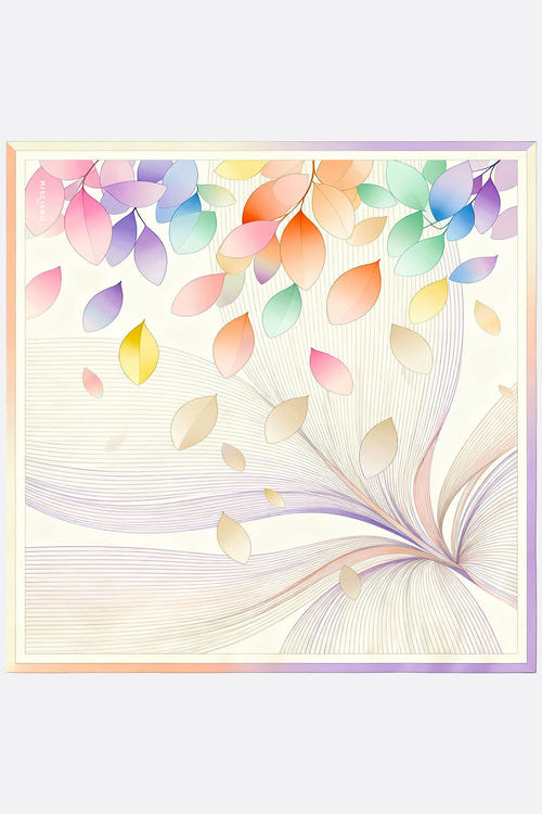 
Carré de soie Éclat Pastel, 90 x 90 cm, mettant en lumière ses couleurs aériennes et sa coupe élégante pour un look chic.



