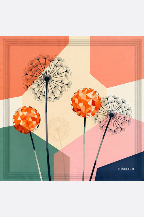 
Carré de soie 90 Parfum Géométrique, motifs floraux et géométriques sur fond éclatant, parfait pour une élégance quotidienne.



