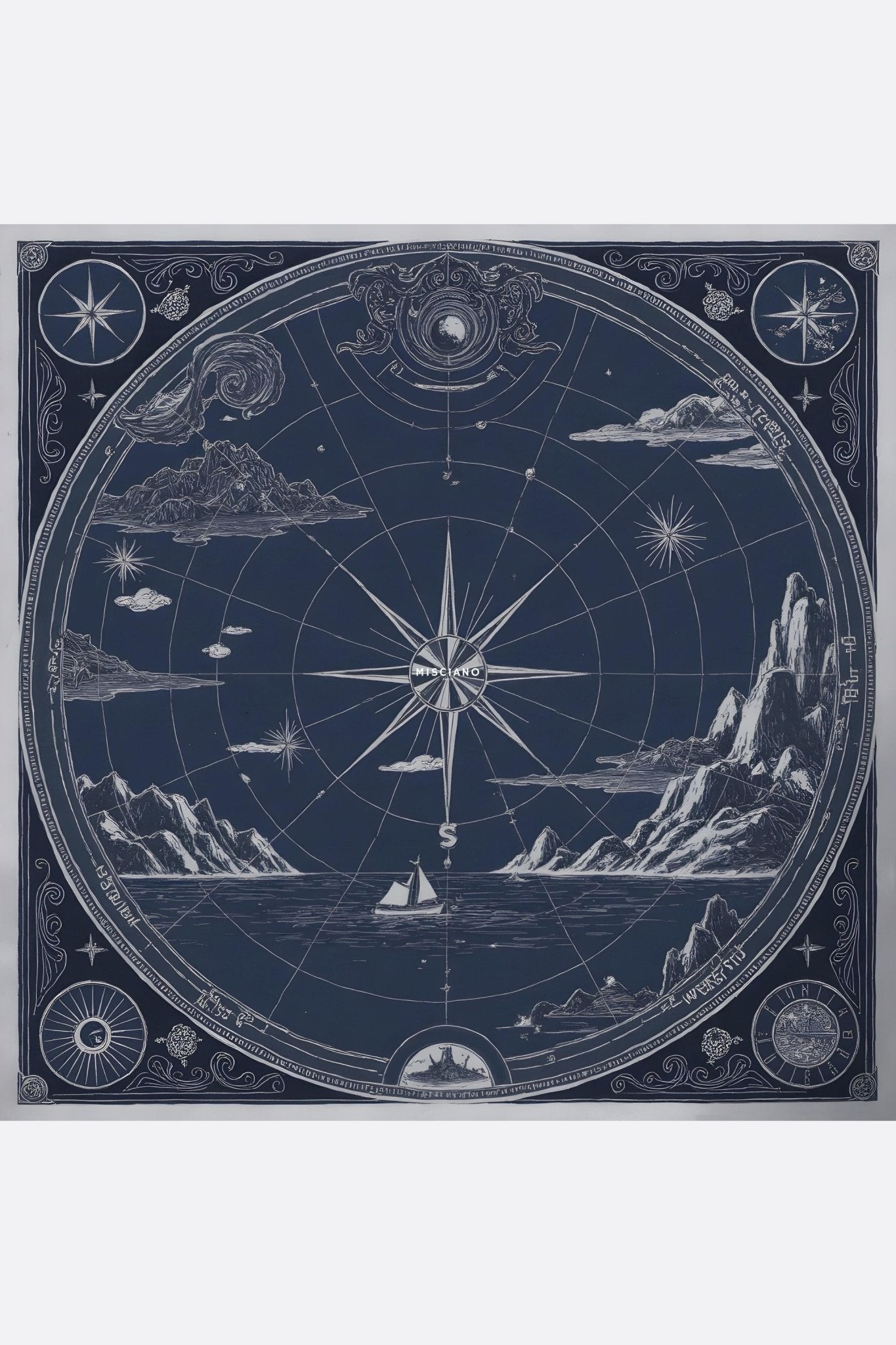 Carré di seta 90x90 cm con stampa Boussole Céleste, un accessorio chic e versatile per dare un tocco di eleganza a...