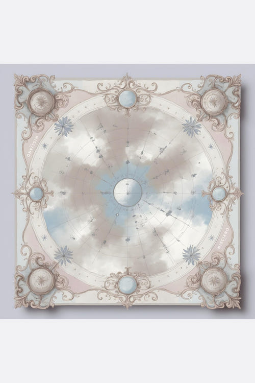 
Carré de soie 90 cm aux couleurs célestes et rosées, motif graphique, parfait pour une allure chic et intemporelle.



