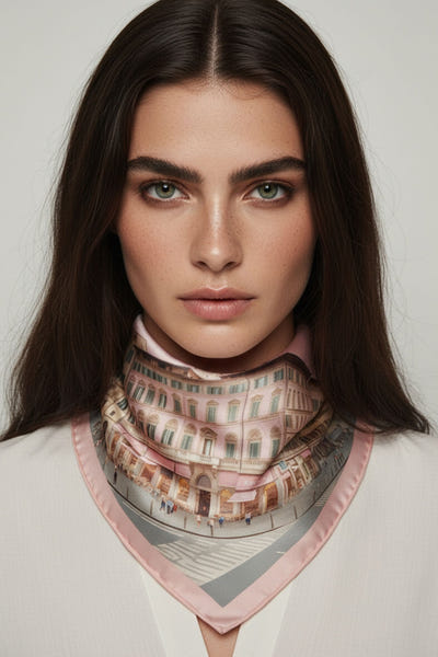 
Zoom sur un carré de soie au motif artistique double face, ajoutant une note d'élégance à toute tenue chic.



