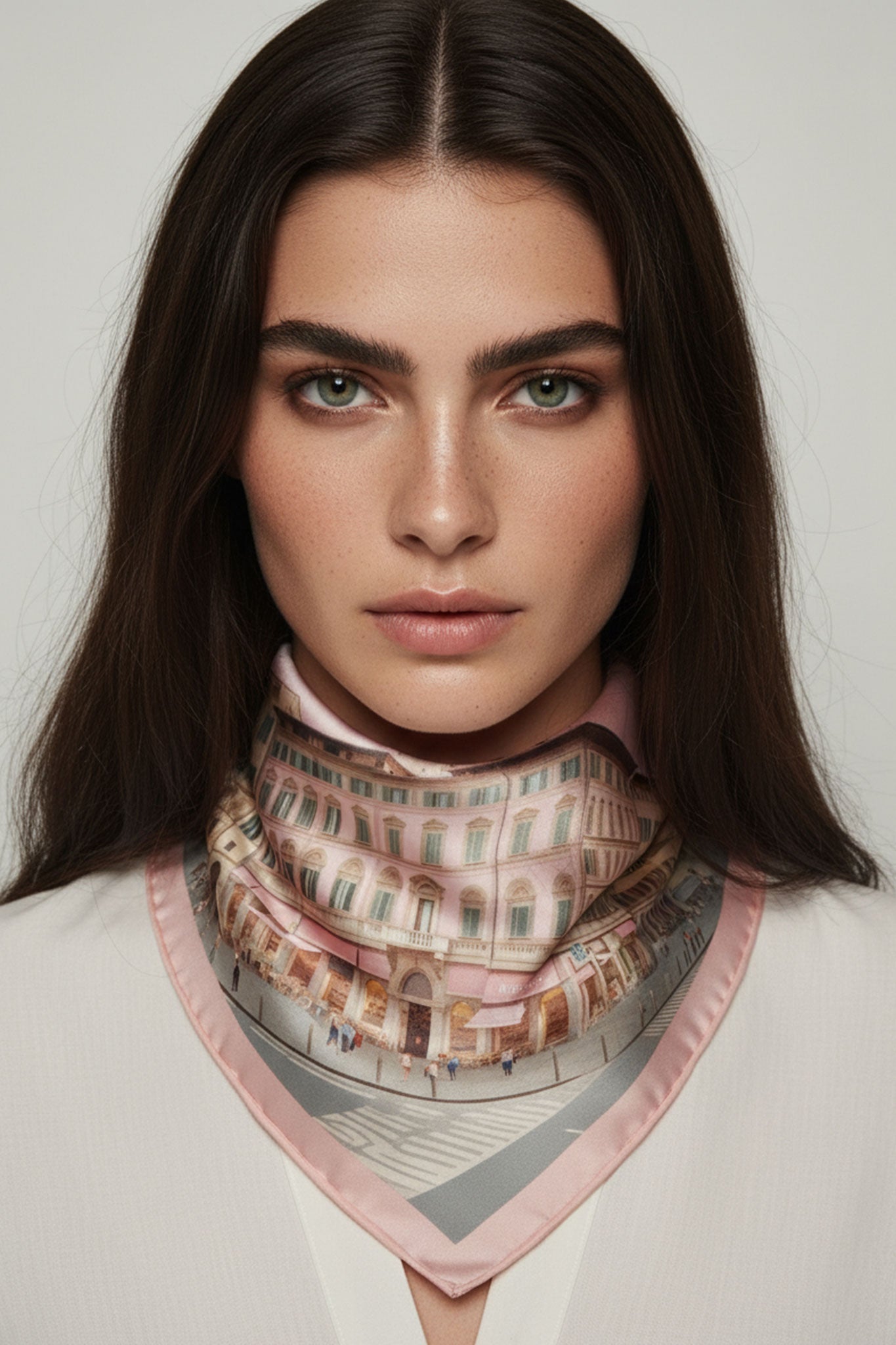 Яркий шёлковый квадратный платок 90x90 см с двусторонним принтом, идеальный аксессуар для создания стильного образа.