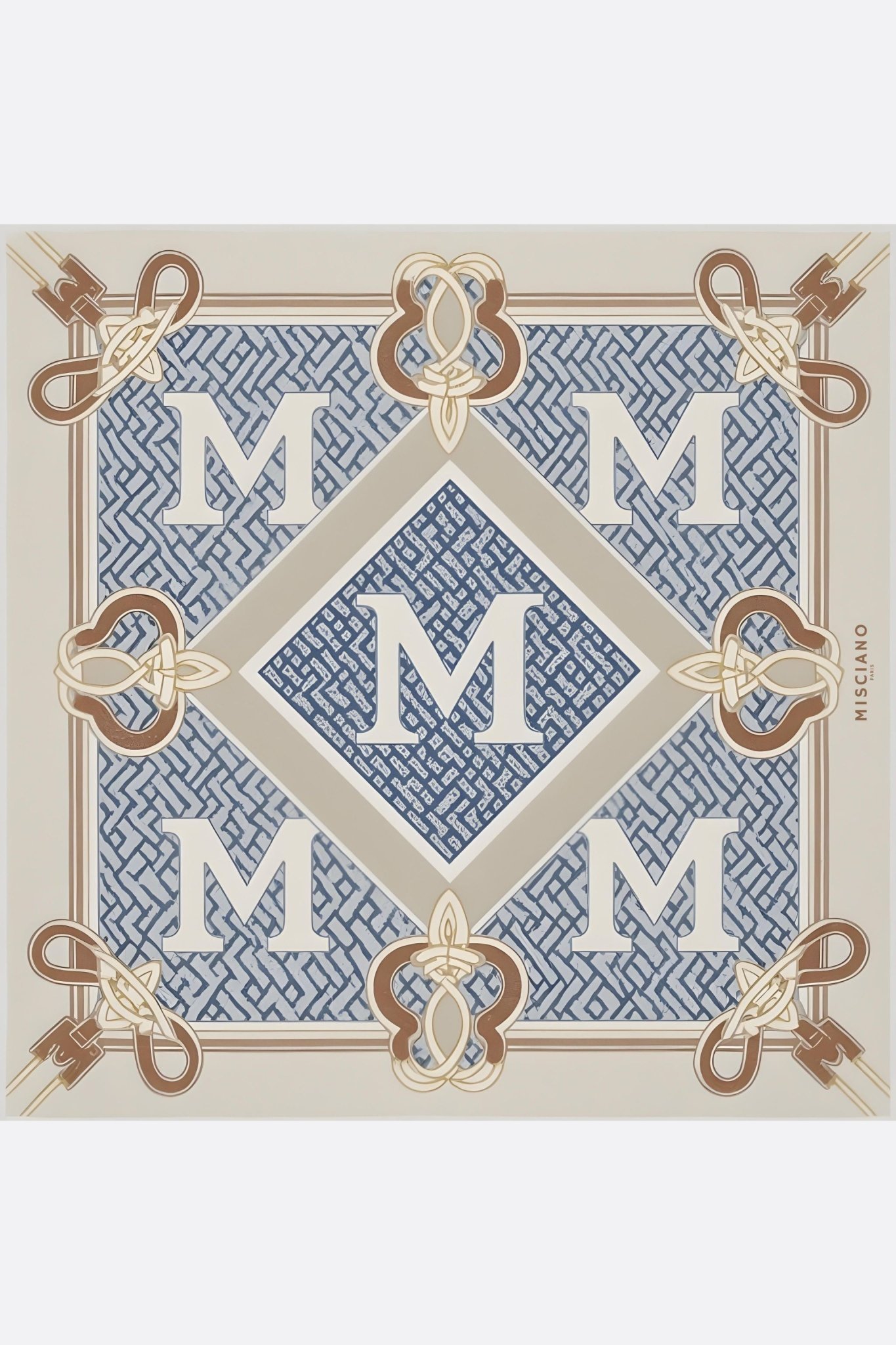 Carré de soie monogramme signature imprimé double face 90x90 cm - MISCIANO