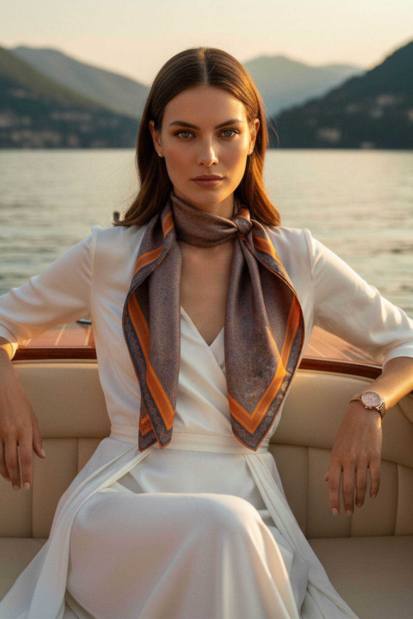 Carré in seta 90 cm con stampa doppia faccia Ombre d'Oriente, dettaglio raffinato per un tocco di classe e stile unico.