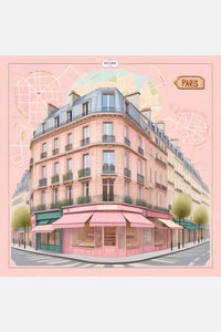 Шелковый платок Париж Розовый с двойной печатью 90x90 см