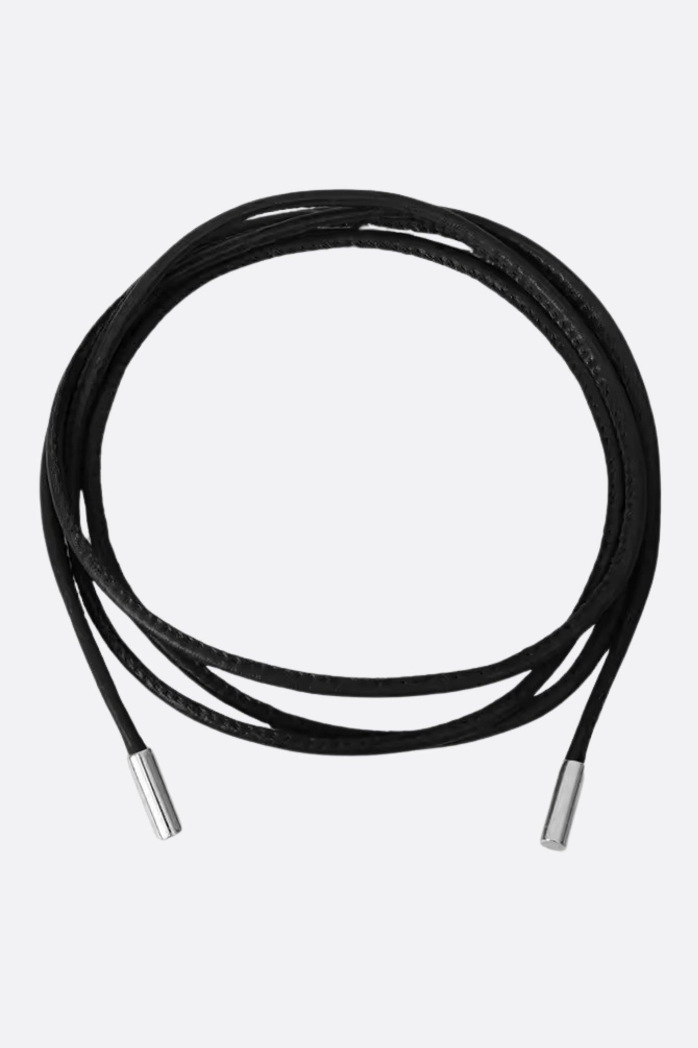 Ceinture cordon noire fine à embouts métalliques argentés - MISCIANO