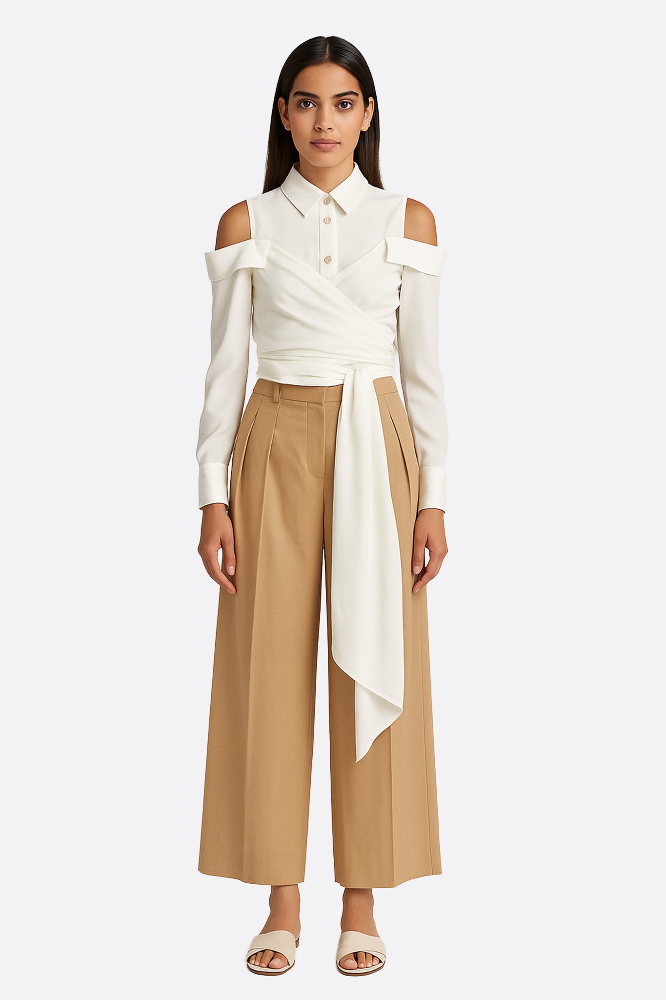 Chemise blanche asymétrique à épaules dénudées et nœud drapé - MISCIANO