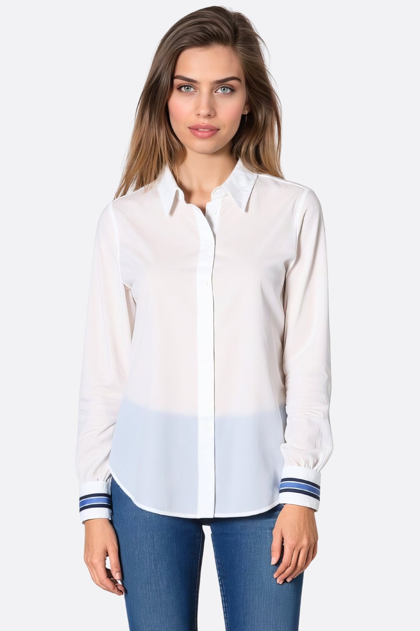 Chemise blanche ceintrée à poignets rayés - MISCIANO