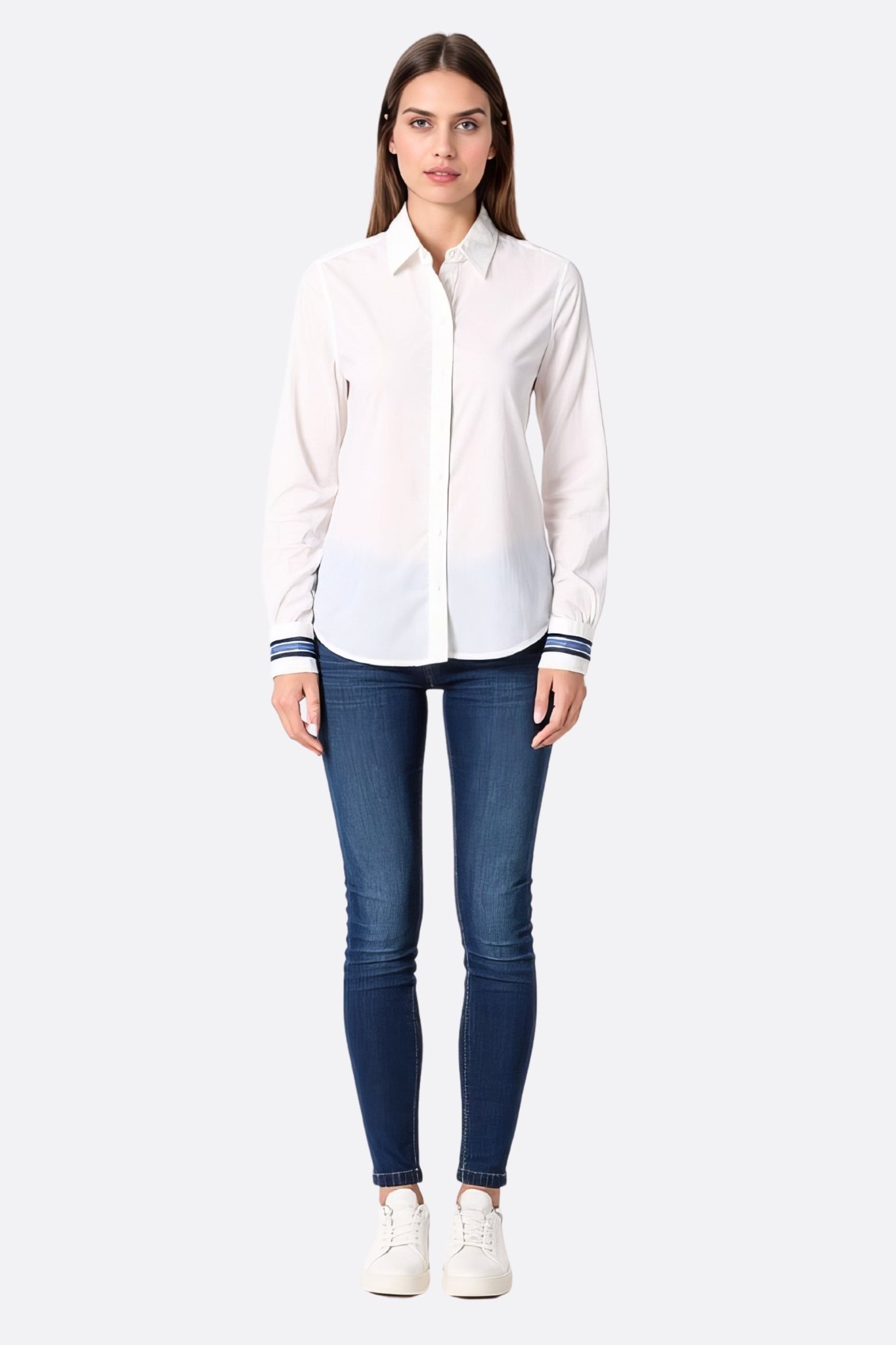 Chemise blanche ceintrée à poignets rayés - MISCIANO