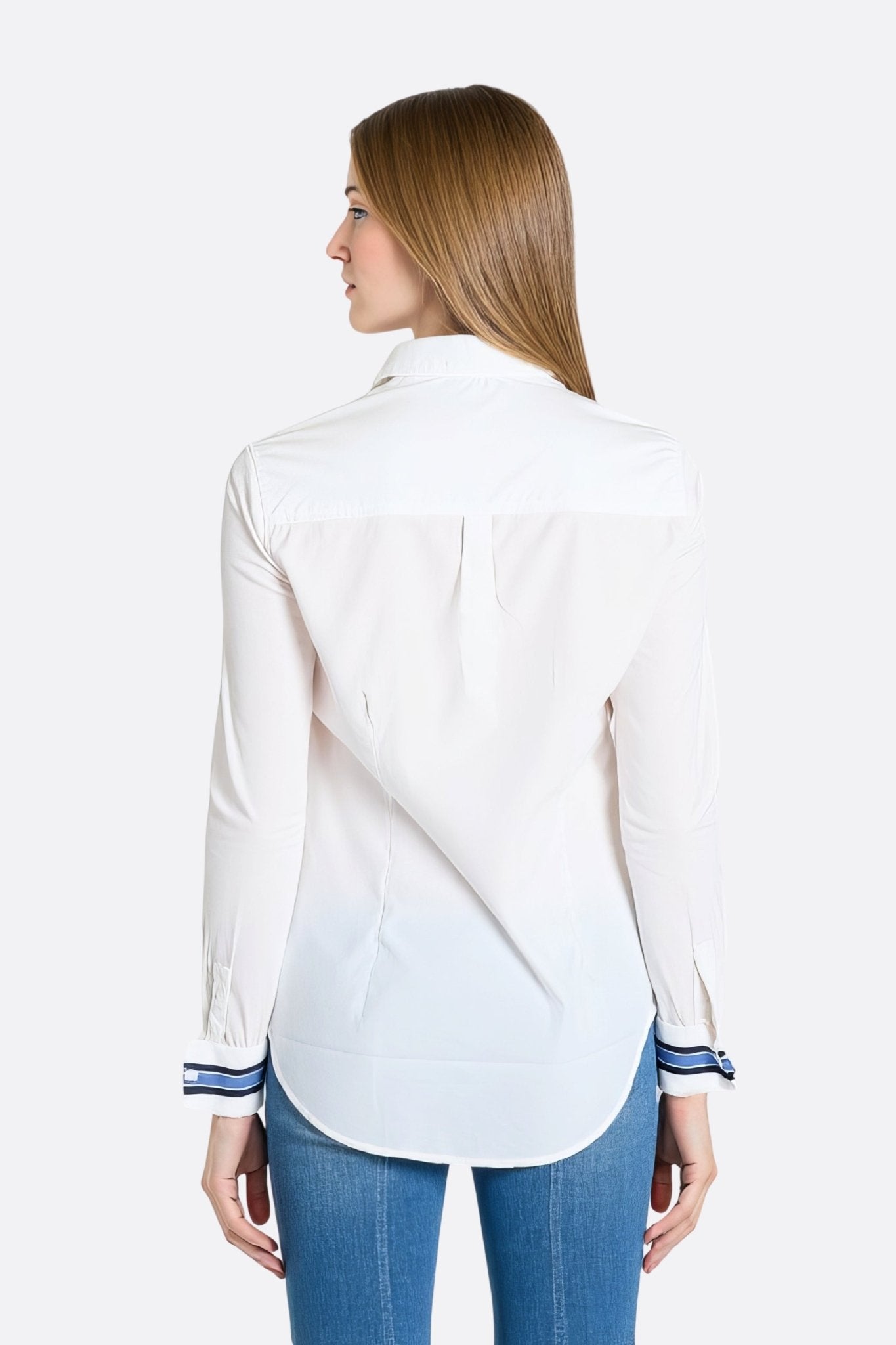 Chemise blanche ceintrée à poignets rayés - MISCIANO