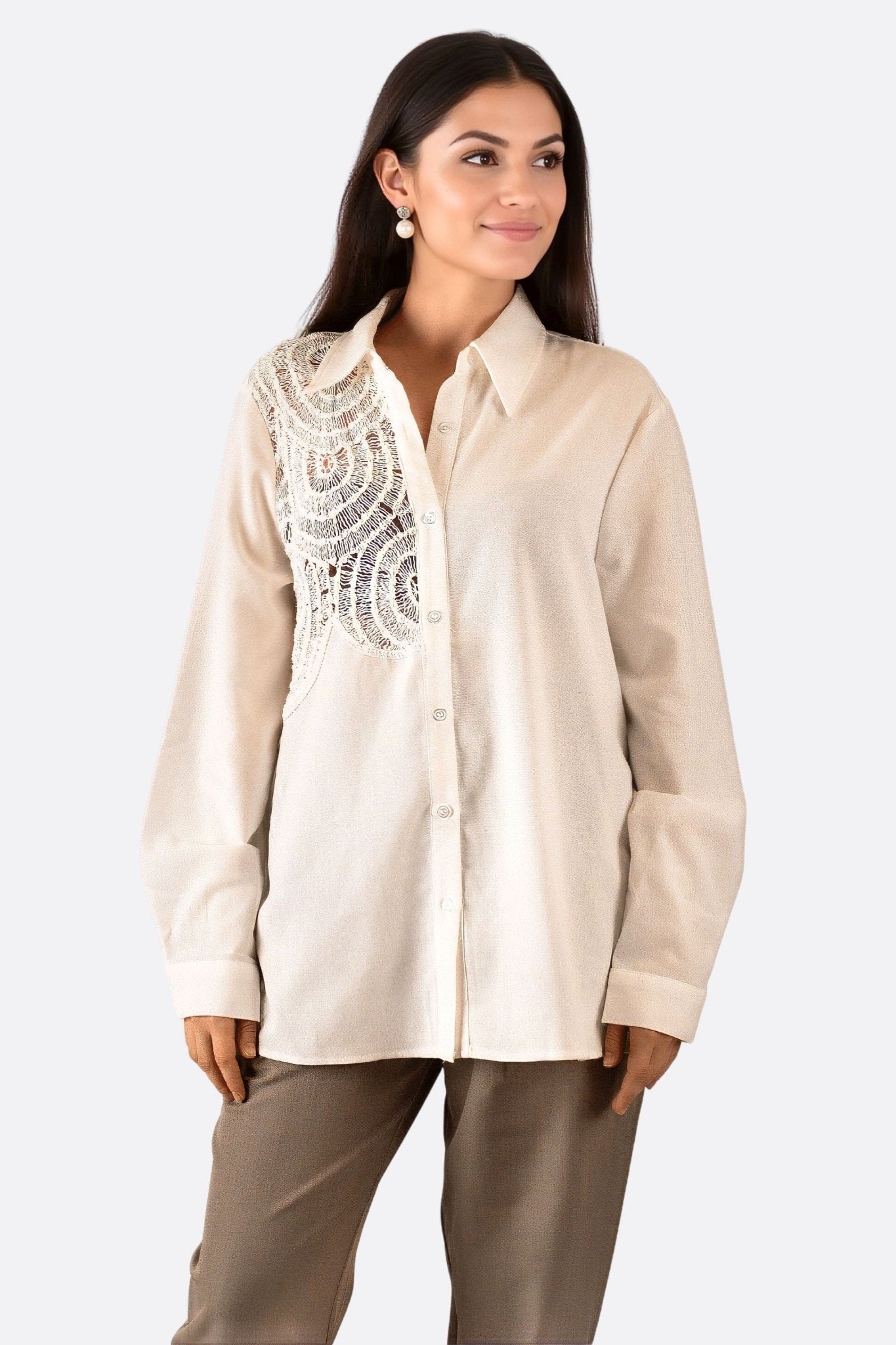 Chemise blanche en coton en dentelle ajourée - MISCIANO
